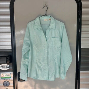 Riders by Lee Easy Care size large teal blue button up shirt
